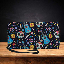 跨境新款万圣创意皮革钱包图案印花长款手拿钱包零钱卡片来图印制