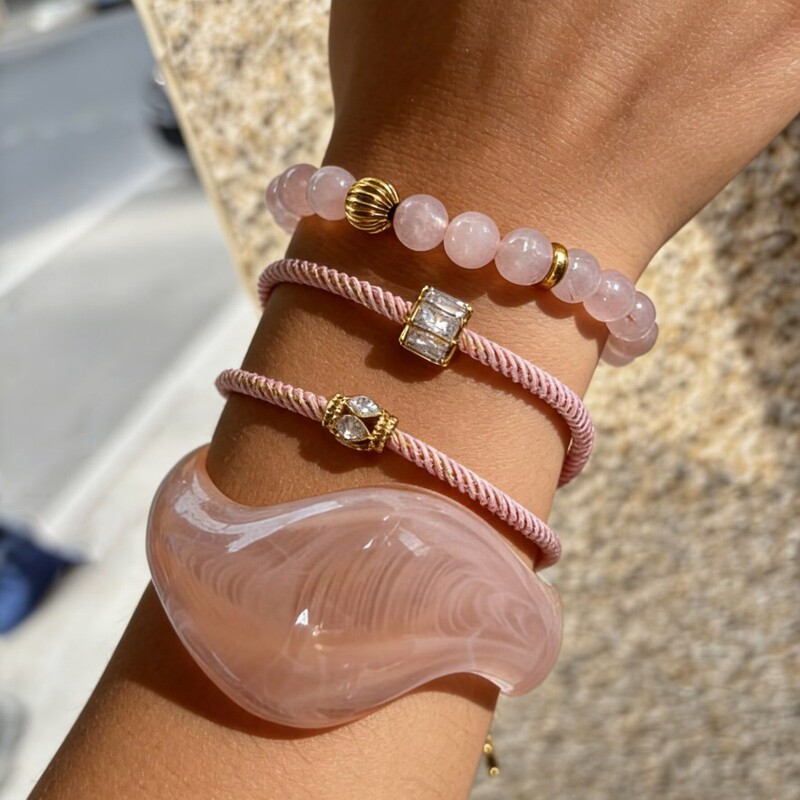 French-Style Fashion Light Luxury Stainless Steel Rhinestone Pink Crystal Beaded Velvet Cord Women's Bracelet Personalized Pink Color Jewelry French-Style Fashion Light Luxury Stainless Steel Rhinestone Pink Crystal Beaded Velvet Cord Women's Bracelet Personalized Pink Color Jewelry