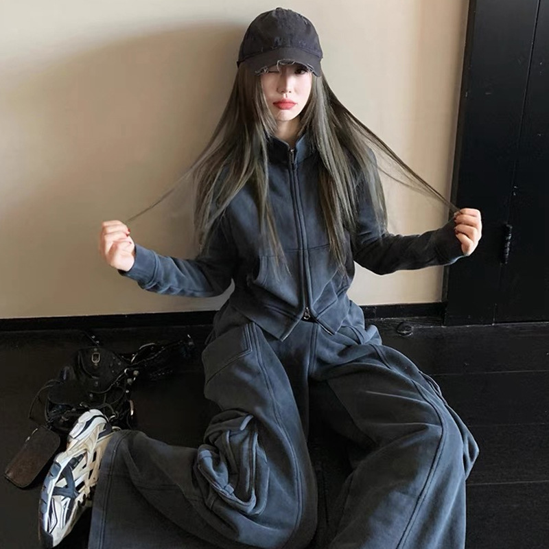 High-End Fashion Sports Suit for Women in Autumn and Winter, Loose and Slim Korean Style Student Sweatshirt, Casual Two-Piece Wide-Leg Pants