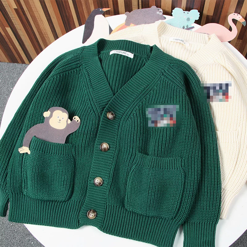 Demi-season sweater for boys, children's knitted cardigan girl's, cartoon jacket, children's clothing
