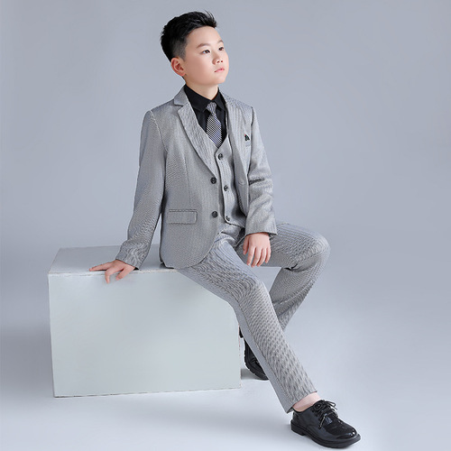 Children's suit with extra fat and handsome three-piece suit for middle-aged and older children, fat version of student piano host dress