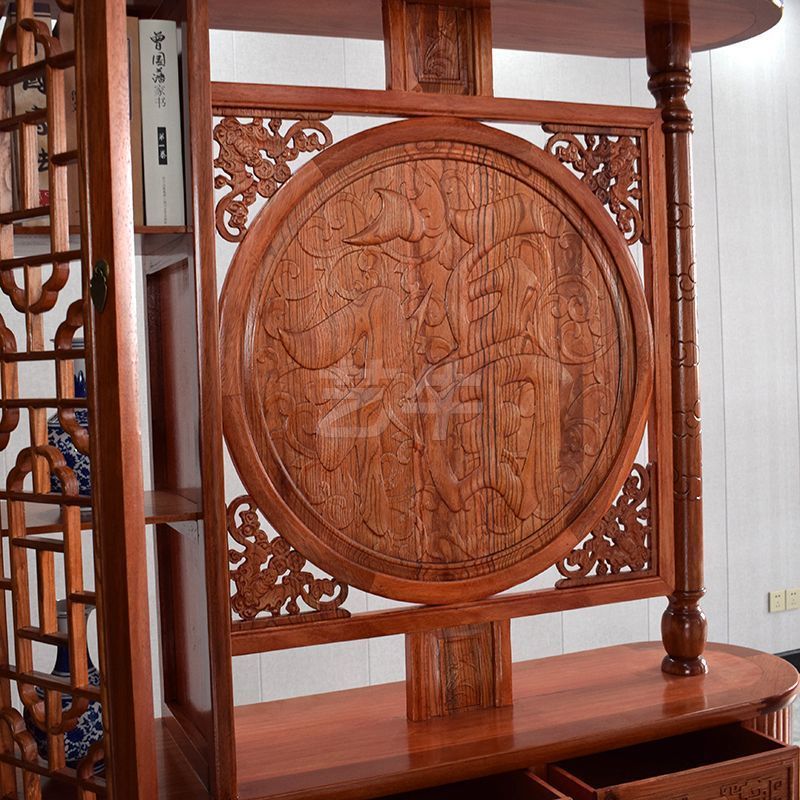 新中式仿古实木家用入户门龙柱玄关柜双面屏风隔断客厅遮挡福字柜|undefined
