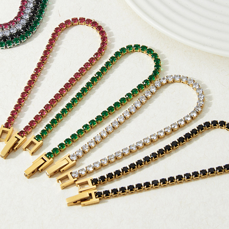 10g Weight 0.03µm-0.05µm Gold Plating Thickness PVD Coated Real Gold Plated Tennis Chain Waterproof Non Tarnish Plating 304 Stainless Steel Bracelets