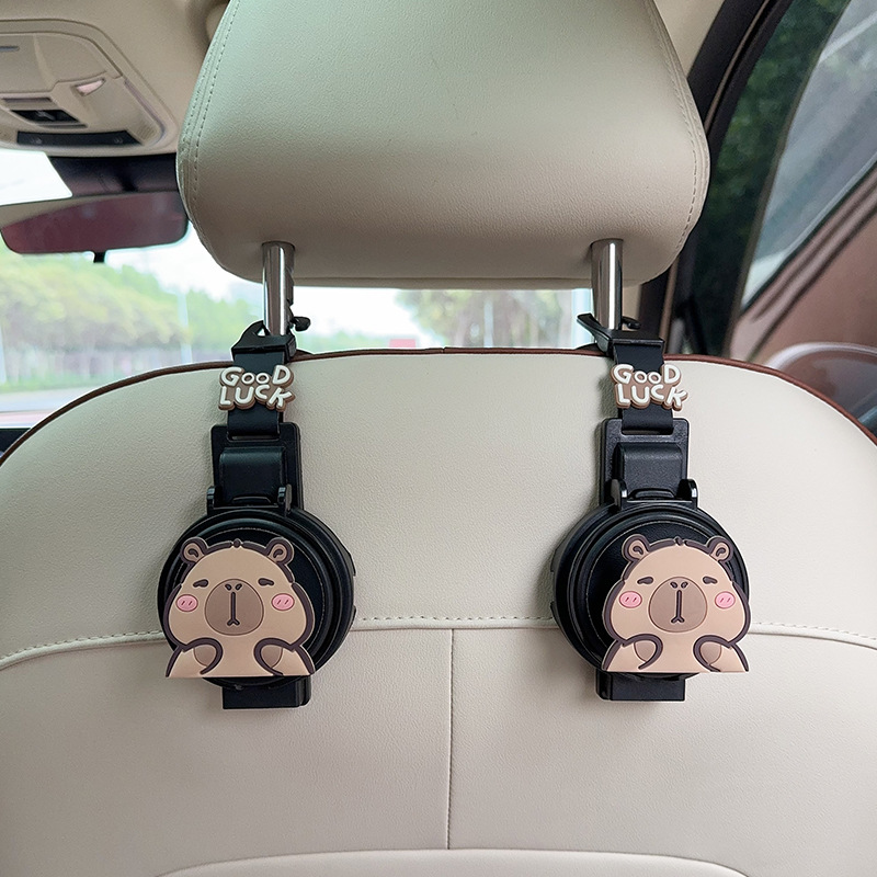 Aika – Car cup holder/beverage holder Multifunctional Hook Car - cup-holderhook-2-in-1-black-squinting-capybara-2pcs