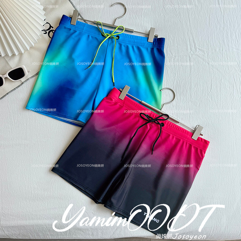 New Men's Swimming Trunks for Summer, Gradient Loose-Fitting Vacation Swim Trunks, Anti-Embarrassment Swimwear for Hot Springs, Boxer-Style Swimming Gear