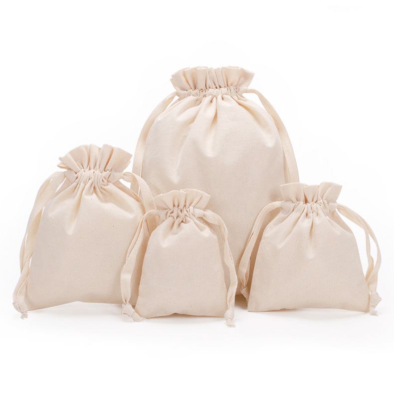 Suministro directo de fábrica en stock con cordón en blanco embalaje bolsa de algodón logotipo imprimible almacenamiento de tela de algodón ecológico bolsa de cordón a prueba de polvo