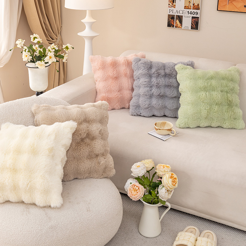 Cat-Like Plush Pillow Sofa Living Room Pillow Rabbit Fur Pillow Case Accessible Luxury High-End Sleeping Cushion Bay Window Ornaments