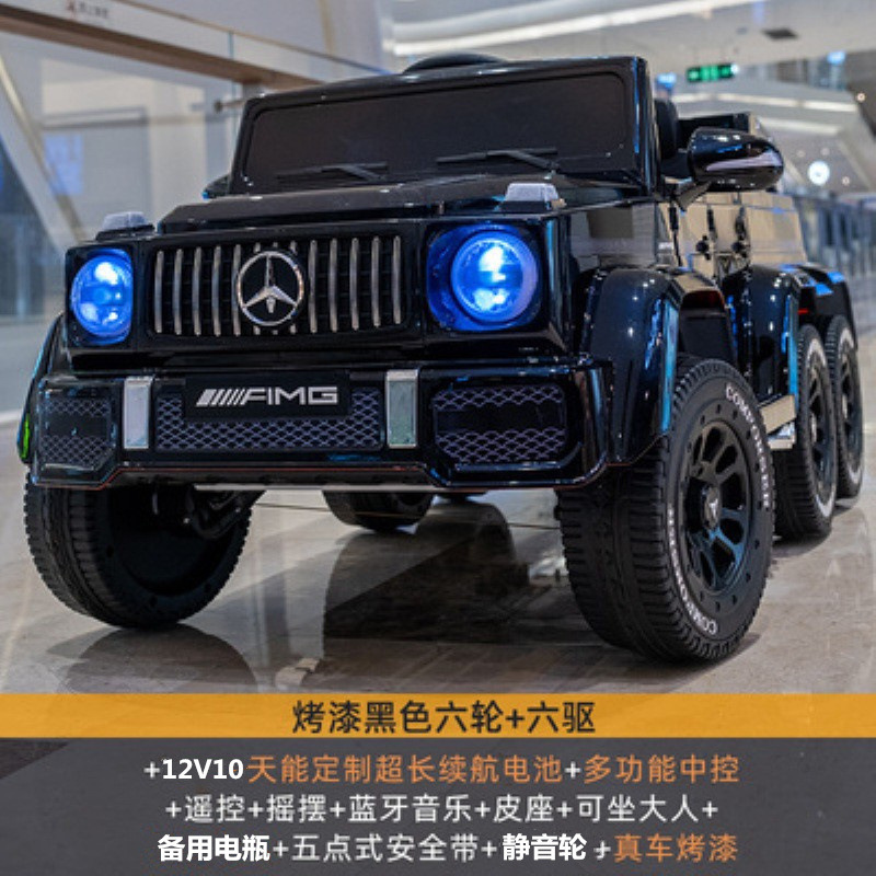 Large six-wheel drive roasted black + 12v 10-day large battery music swing bluetooth leather seat + remote control + portable charging + spare battery + silent wheel