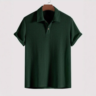 European and American Cross-border Foreign Trade Men's Top Lapel Rhombic Knitted Casual Loose Short-sleeved Shirt Men's Polo Sugiyama