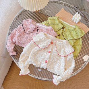 2025 New Girls' Lace Shirt for Spring and Autumn, Versatile Long-Sleeve Top with Doll Collar and Stylish Turn-Down Collar
