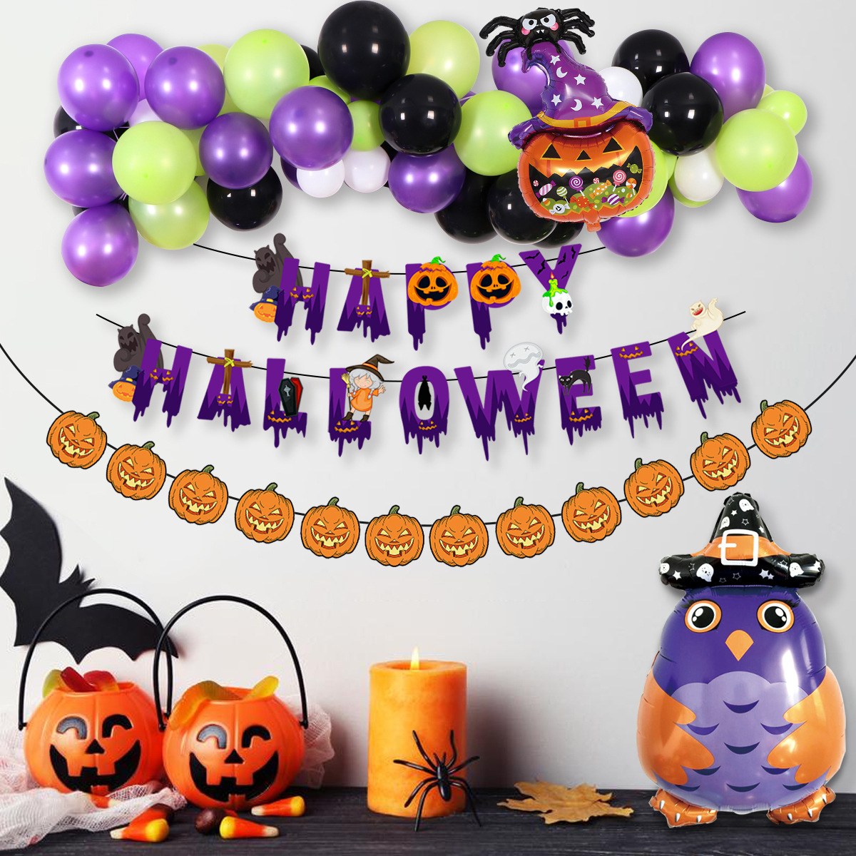Juego de Globos de Halloween Tema Calabaza de Película de Aluminio para Halloween