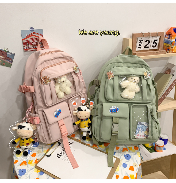 637g Weight Polyester Lining Material Zipper Closure Type School Occasion Nylon Material Solid Color Pattern Women'S Gender Square Shape White, Pink, Green, Blue, Black Color Large Size Wholesale Large Capacity Bear Backpack Nihaojewelry 31