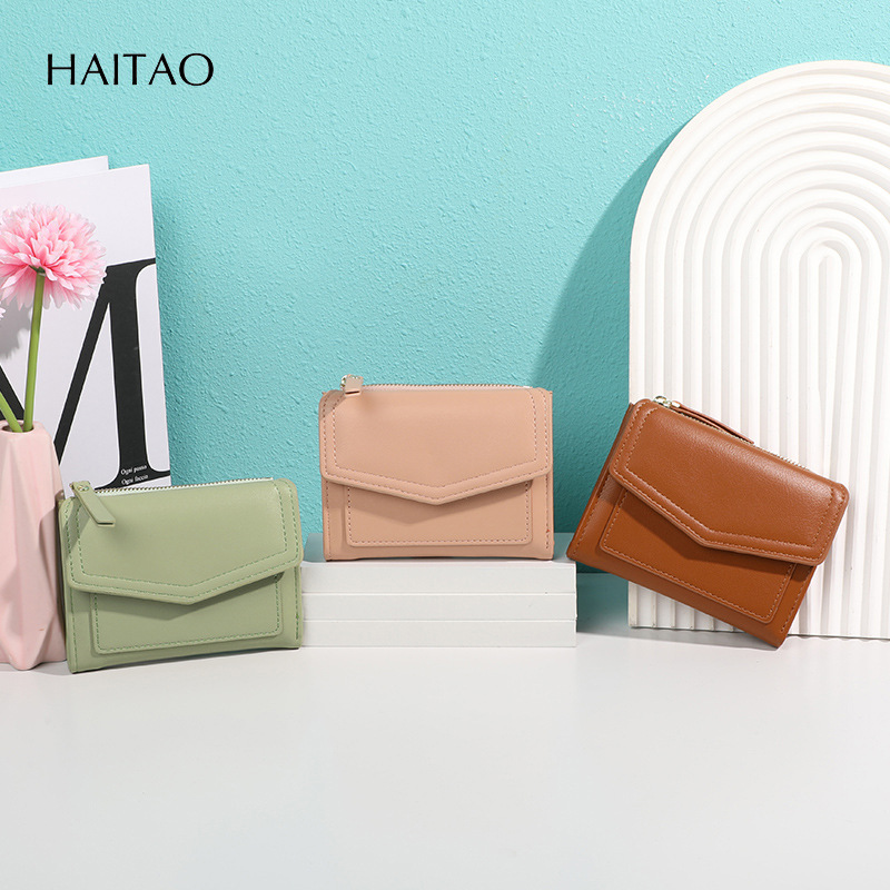 Cartera Corta para Mujer, Diseño Transfronterizo 2025, Color Sólido, Elegante y de Alta Gama, Fabricada en PU, con Cierre, Plegable, con Tarjetero, Pequeña