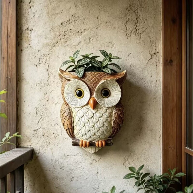 Amazon Artificial Cute Owl Flower Pot Wall Hanging Decoration Outdoor Corridor Terrace Decoration Yard Garden Creative Decoration