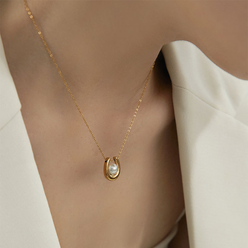 Collier en perles en forme de U, style français, Tianium Seel, simple et haut de gamme, accessoire de luxe discret et élégant._voghion.com