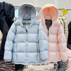 90白鸭绒情侣羽绒服女短款加厚韩版宽松2025冬新款连帽面包服外套