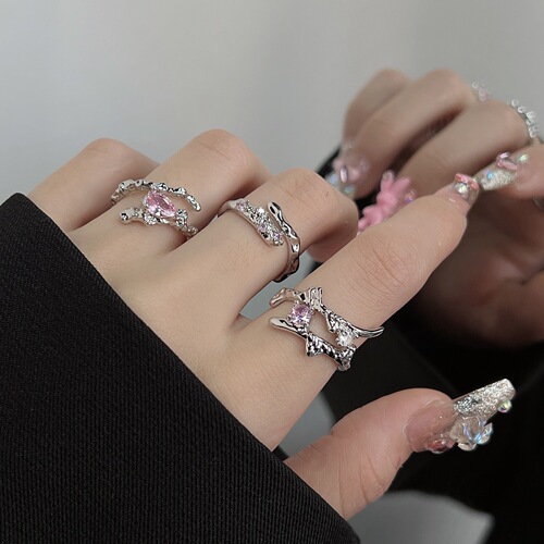 Diamond Heart Zirconium Open Ring for Women Trendy Minimalist Design Ring Sweet Personality Open Finger Ring