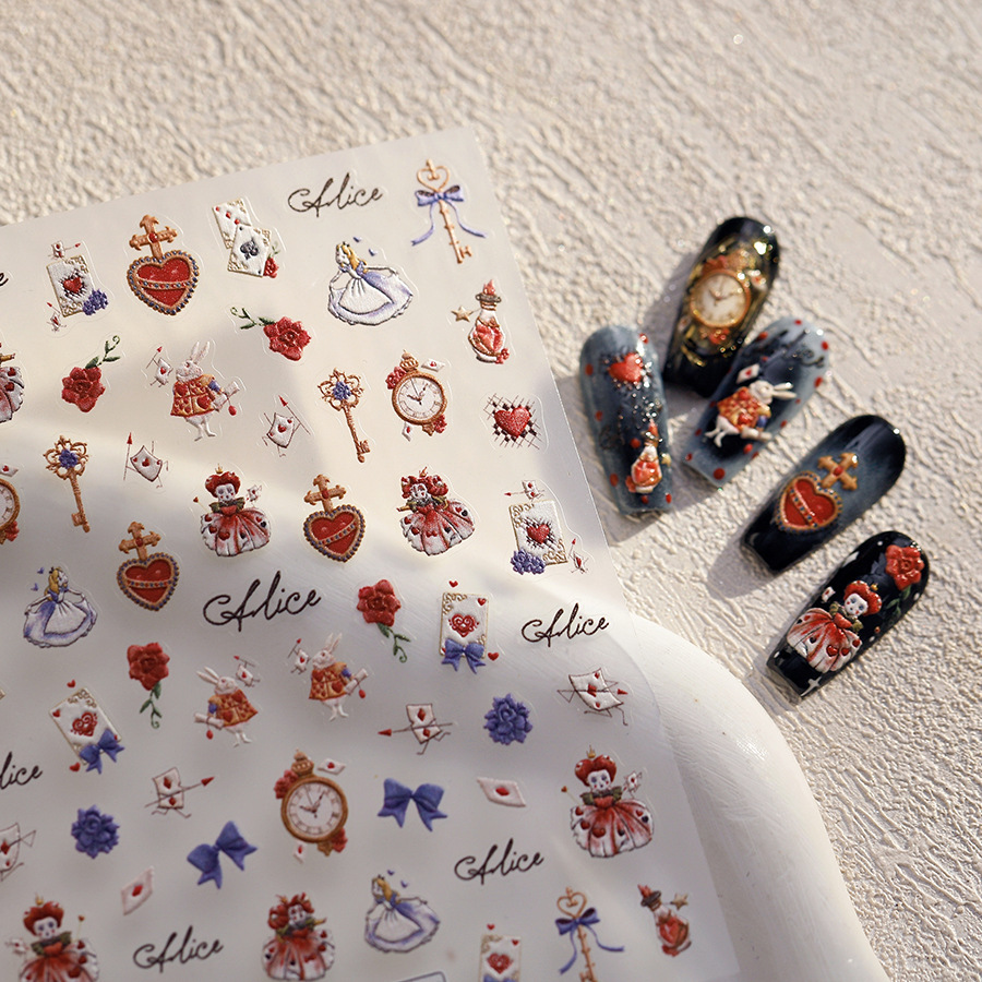 Fairy Tale Retro Style Alice Theme Nail Stickers Ts3935 Lolita Style Pocket Watch Heart Nail Stickers