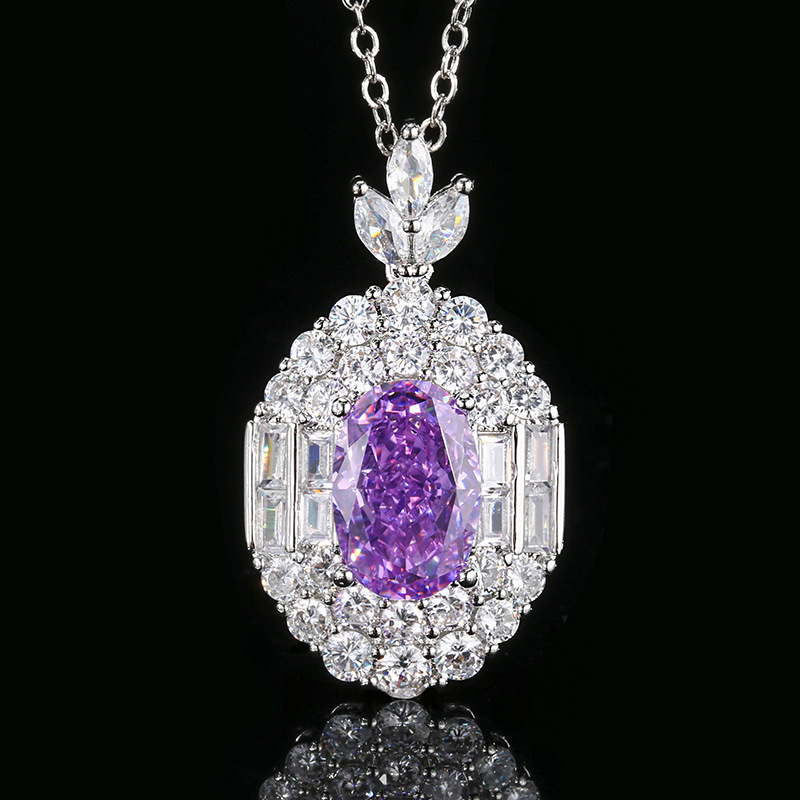 Otoño e invierno nuevo estilo Zhuangsheng conjunto de joyas con alto contenido de carbono diamante hielo flor de cobre cortado con incrustaciones de diamantes rosas profundas piedra principal 8*12