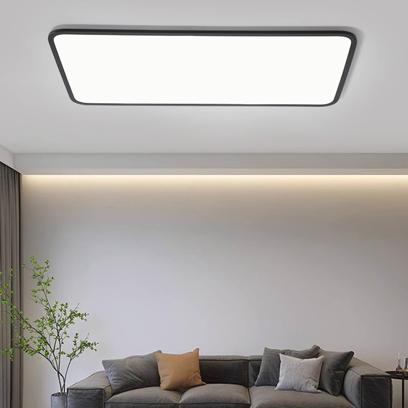 Luz de sala de estar, lámpara principal de vestíbulo de espectro completo, paquete de atmósfera moderna y minimalista, lámpara de techo de alta calidad, lámpara Zhongshan negra
