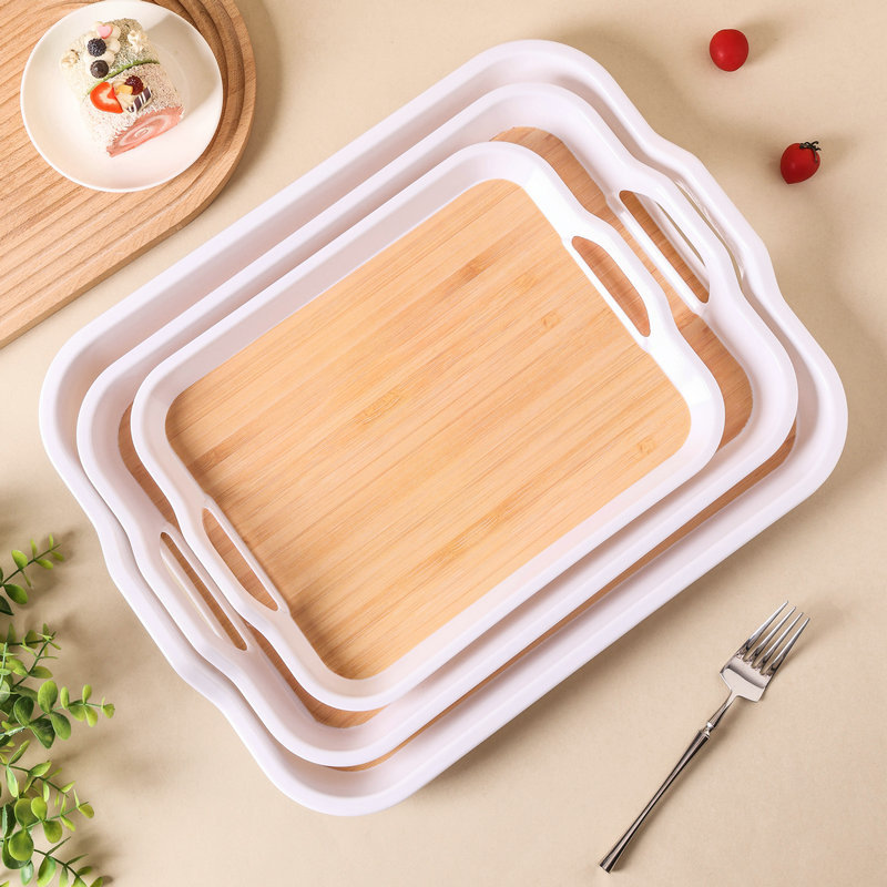 bandeja de melamina de alto valor facial para el hogar con mango placa rectangular gruesa taza de té kettle set bandeja de almacenamiento