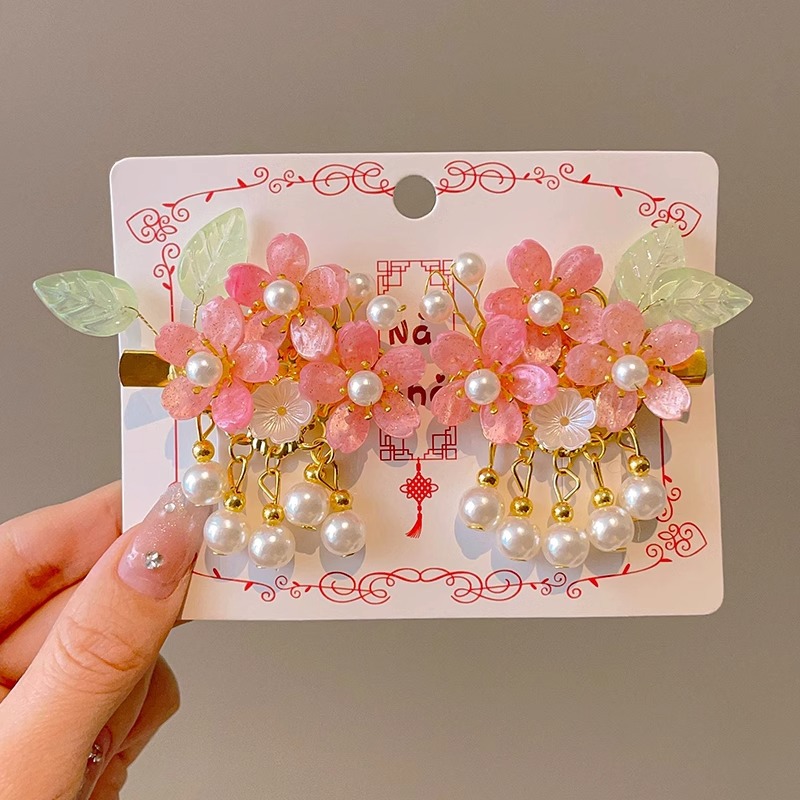 Niños vestidos de estilo antiguo para el cabello Hanfu flores bordas niñas super inmortales tarjeta de cabello tocado de estilo chino arco clip