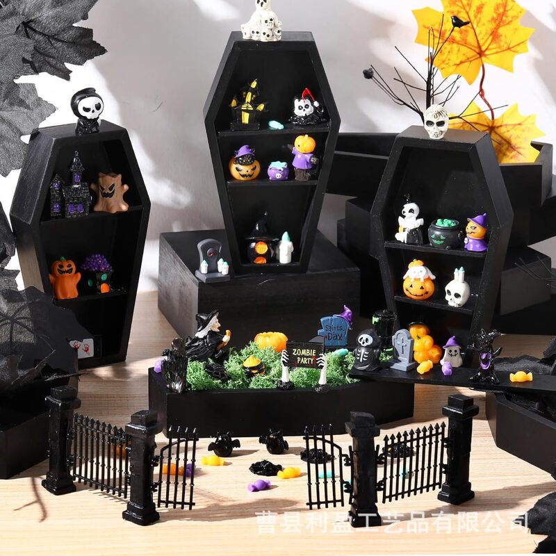 Halloween Party Coffin Tray Solid Wood Candy Dried Fruit Arrangement Gothic Halloween DIY Pastry Tray