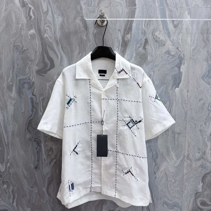 Foreign Trade Cross-Border Ff Brand 26 New Model White Plaid Button Short-Sleeve Shirt with Turn-Down Collar, Linen Cardigan, Trendy Outfit for Men and Women Foreign Trade Cross-Border Ff Brand 26 New Model White Plaid Button Short-Sleeve Shirt with Turn-Down Collar, Linen Cardigan, Trendy Outfit for Men and Women