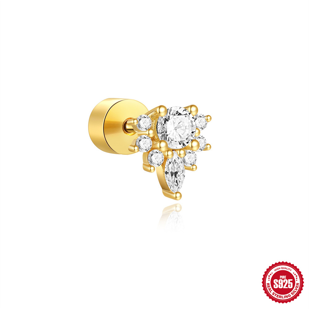 Nuevo estilo europeo y americano s925 plata de ley uso diario elemento de costura rectangular cartílago espiral perforador aretes mujer