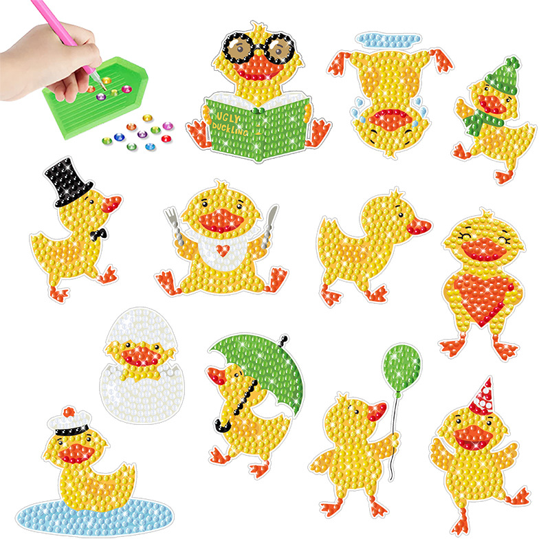 Dicha dibujos animados transfronterizos pegatinas de animales hechas a mano DIY dibujos de diamantes pegatinas de pared aleatorias pegatinas de niños decoración de diamantes redondos al por mayor