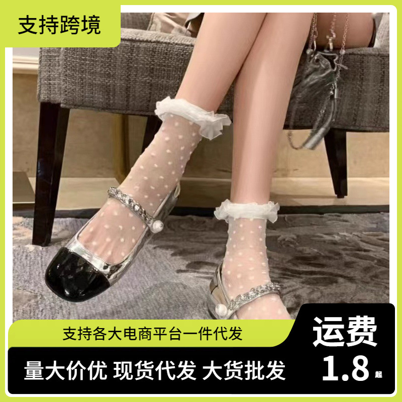Summer Thin Japanese Style Lolita Lace Lace Socks Mesh Dot Glass Silk Crystal Transparent Socks