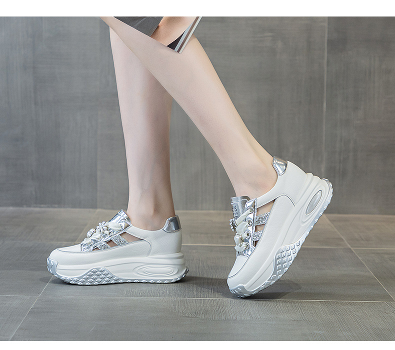 Giày sneaker nữ chunky đế dày da rỗng mùa hè 2025 tăng chiều cao — M2583 màu vàng kim, M2583 màu bạc chi tiết 15