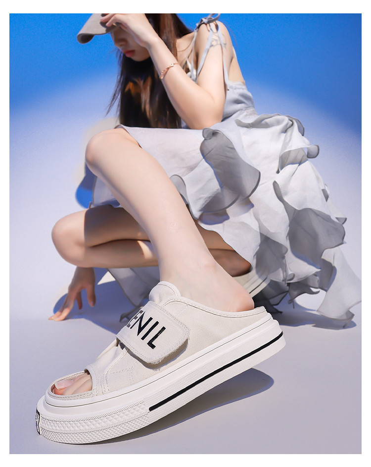 Canvas Slippers For Women Summer Flat Sandals With Velcro Strap_voghion.com