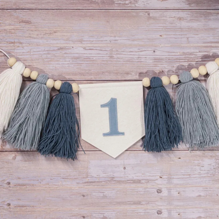 Personalizado 1 cumpleaños bancarta silla alta hilo rosilla guirlandas 1 fiesta decoración bandera accesorios de cumpleaños