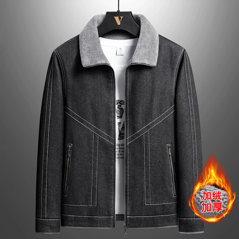 Трансграничная AliExpress осенне-зимняя джинсовая куртка мужская 2023 новая утолщенная Корейская куртка с лацканами на флисовой подкладке, зимняя куртка больших размеров