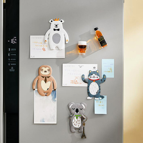 Magnetic cartoon animal hooks creative no-drilling bendable adhesive hooks for door back hallway key holder message note fridge magnet