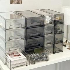 桌面雜物收納盒塑料透明抽屜式分格盒化妝品收納可疊加多層整理盒