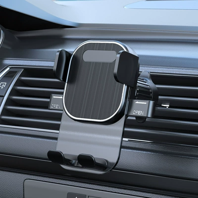 holder with automatic locking – Car phone holder - black-brushed-texture-air-vent