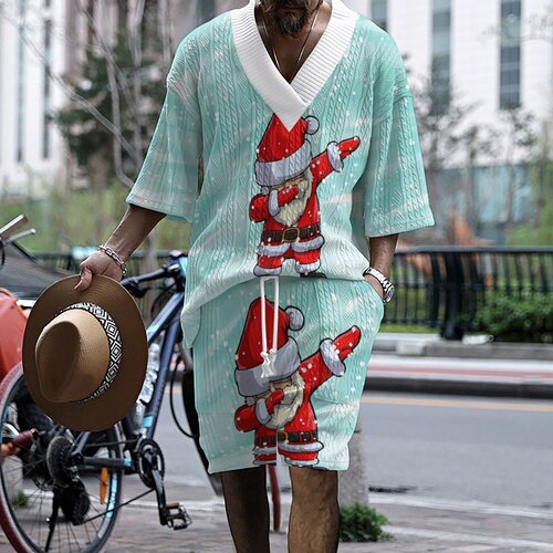 Cross-border European and American independent website exclusive—3D-printed trendy tech knitted jacquard fabric men's shorts and short-sleeved set