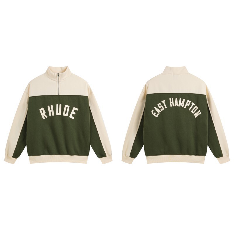 クロスボーダーヨーロッパとアメリカのトレンディなブランド RHUDE レタープラスベルベットハーフジップスウェットシャツ男性と女性のハイストリートスポーツパンツカジュアルスーツ|undefined