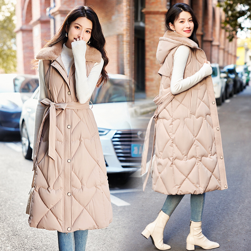 2024 otoño y invierno nuevo chaleco de plumón de algodón de mujer media y larga sobre la rodilla grande fuera de vestir chaleco de hombro de caballo chaleco de moda image 3