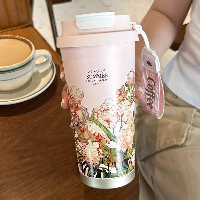 玲兰花保温杯316咖啡杯子女生高颜值双饮水杯梵高铃兰花水杯礼品|undefined