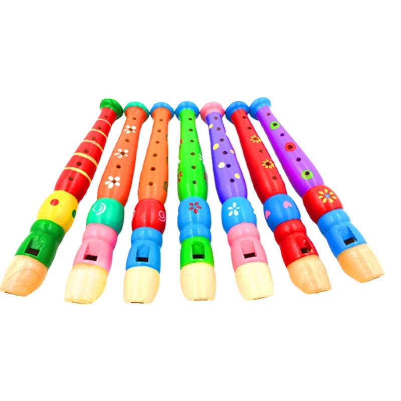 Dibujos animados de madera 6 hoyos flauta corta pintada a mano clarinete infantil tocando instrumento musical infantil educación temprana Juguete musical