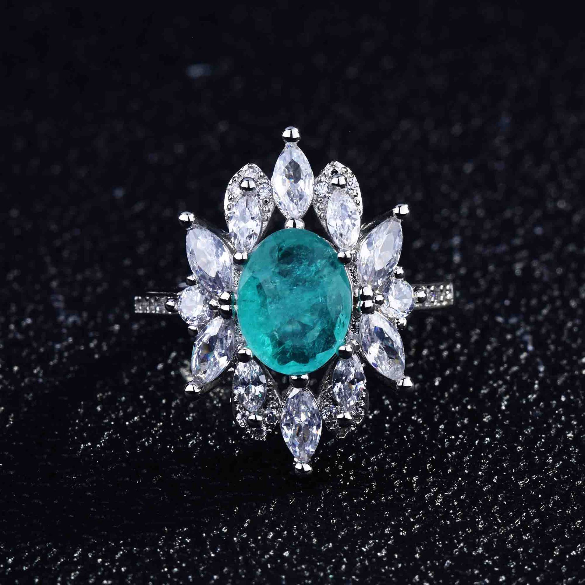 Nouveau Diffusion En Direct Populaire Imitation Naturel Palaiba Anneau Micro-incrusté Plein Diamant Haute Teneur En Carbone Diamant En Forme De Poire Ouvert Anneau Pour Les Femmes display picture 22