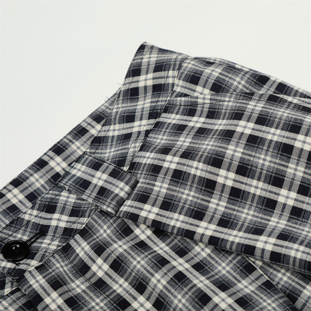 Lässige, plissierte, locker sitzende Herren-Streetwear-Hose mit weitem Bein und Karomuster im amerikanischen Stil_voghion.com