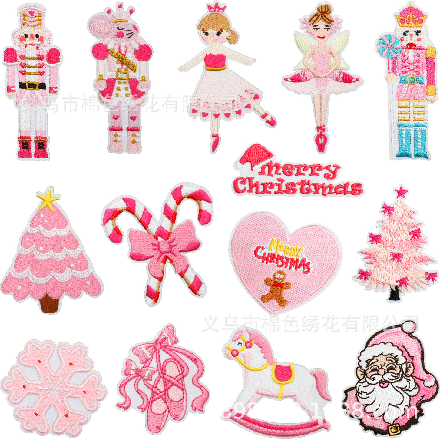 圣诞老人刺绣布贴粉色系列章仔爱心糖果补丁贴包包节日装饰熨烫