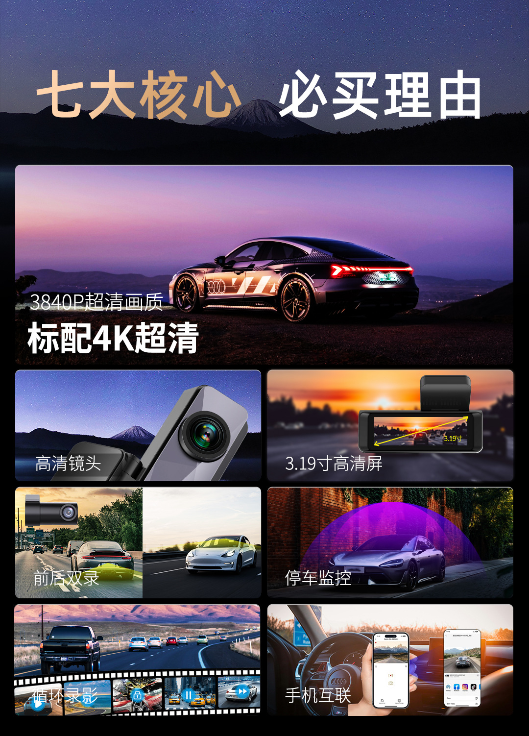 Cross-border high-definition 2026 new model front and rear dual recording WIFI 4k dashcam, exclusively for Vietnam, custom wholesale OEM