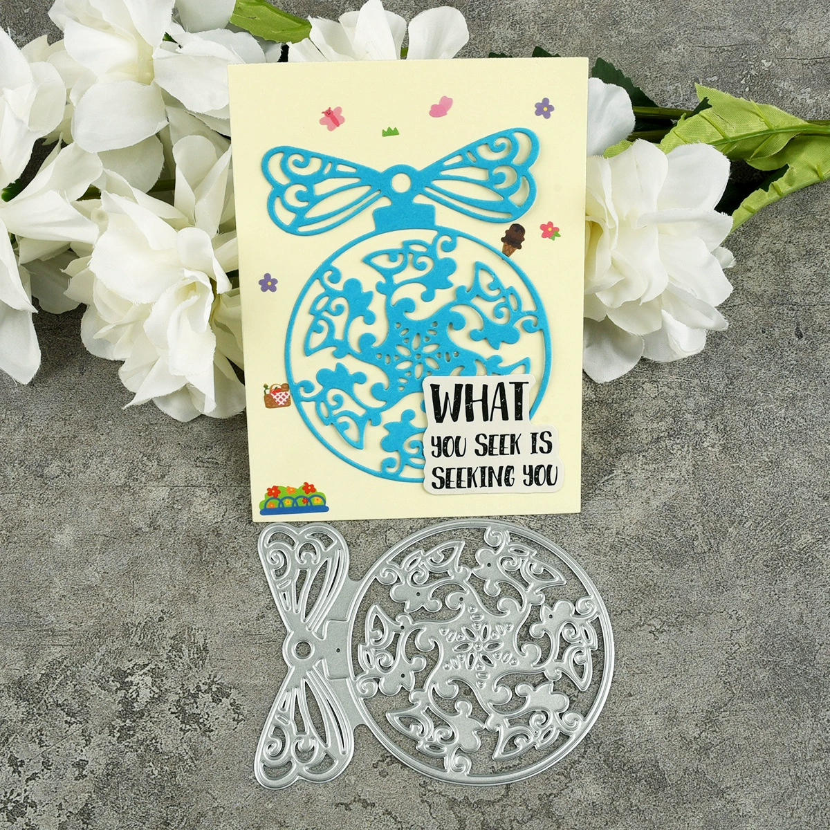 Digital watch with bow, cutting die, postcard, handmade