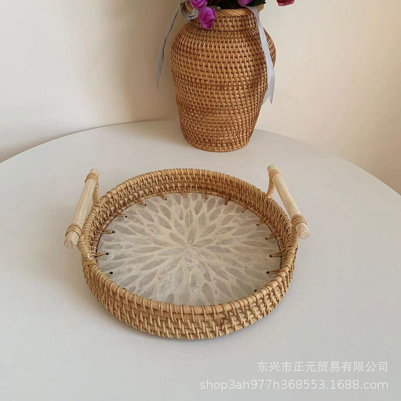 Vietnam ratán tejido Shell bandeja color Shell tejido merienda cesta de almacenamiento merienda bandeja fruta pan té bandeja