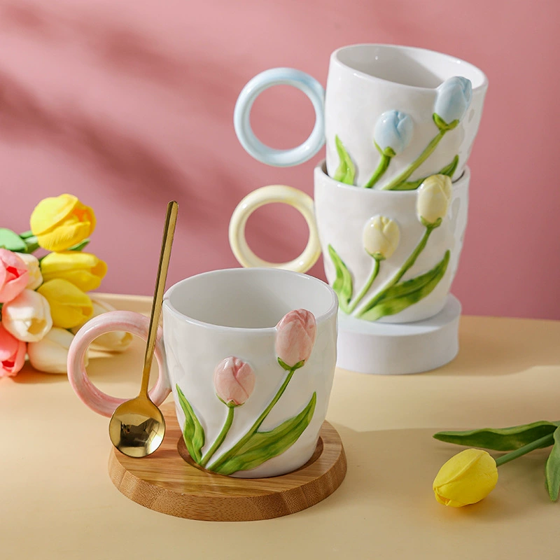 Графин кружка из керамики Tulip Nordic подарок чашка для офиса, напитки чашка для чая кофе с ложкой